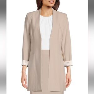 Calvin Klein Open-Front Long Blazer Jacket - Light Beige